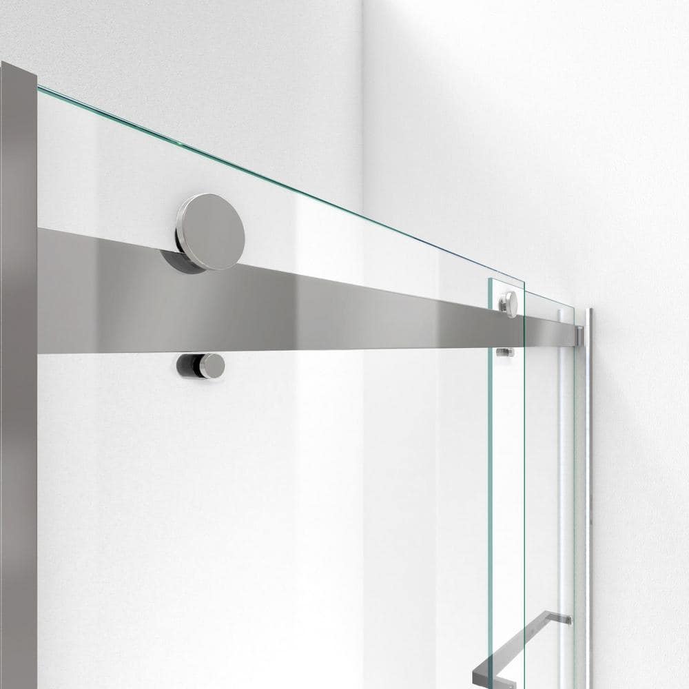 Essence Frameless Brushed Nickel Sliding Shower Door with Clear Glass