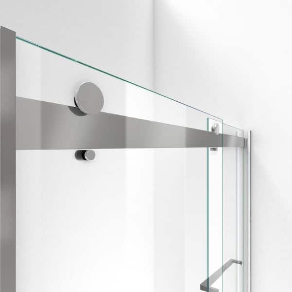 Essence 56 in. to 60 in. x 76 in. Semi-Frameless Sliding Shower Door in Brushed Nickel with Clear Glass