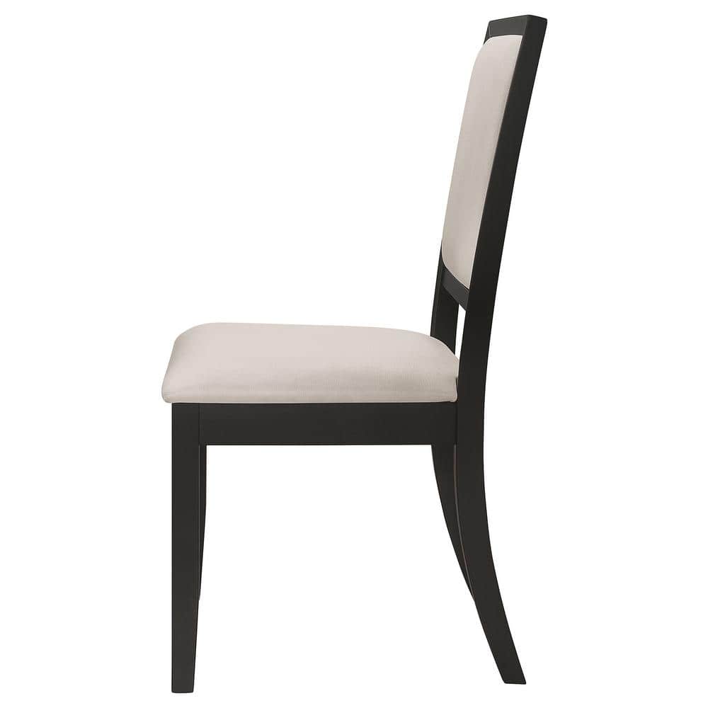 Cream Upholstered High Back Black Wood Side Chairs, Set of 2