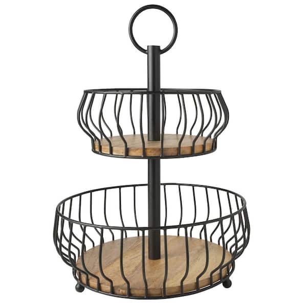 Savannah 1 Piece 2 Tier Metal Fruit Storage Countertop Basket, Black
