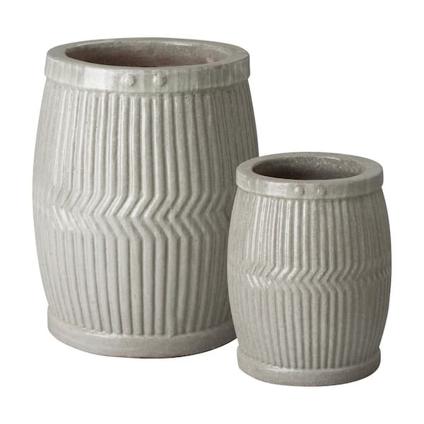 Emissary Gray Ceramic Round Dolly Tub Planters (Set of 2)