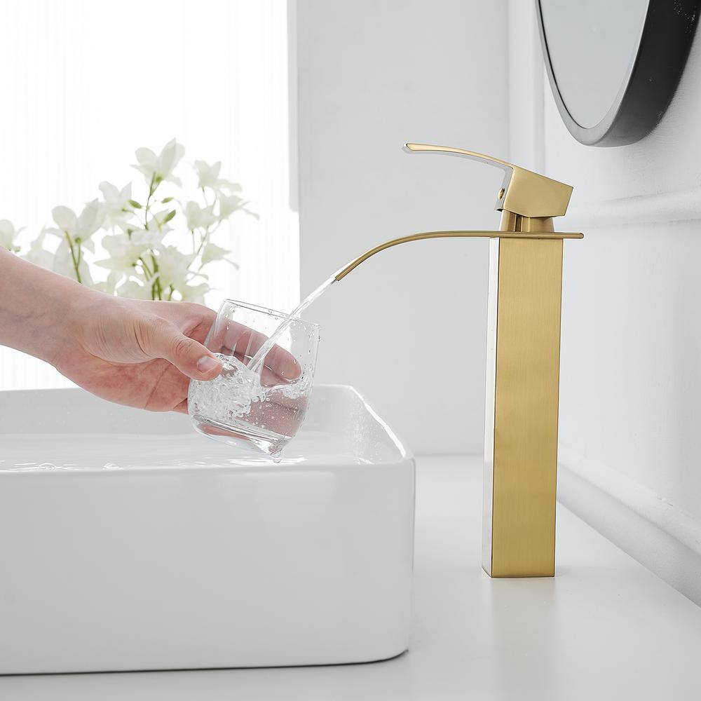 Brushed Gold Single Handle High-Arc Vessel Sink Faucet