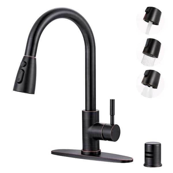 WOWOW Stainless Steel Single Handle Pull Down Sprayer Kitchen Faucet with Air Gap Kits 2 or 4 Hole in Oil Rubbed Bronze