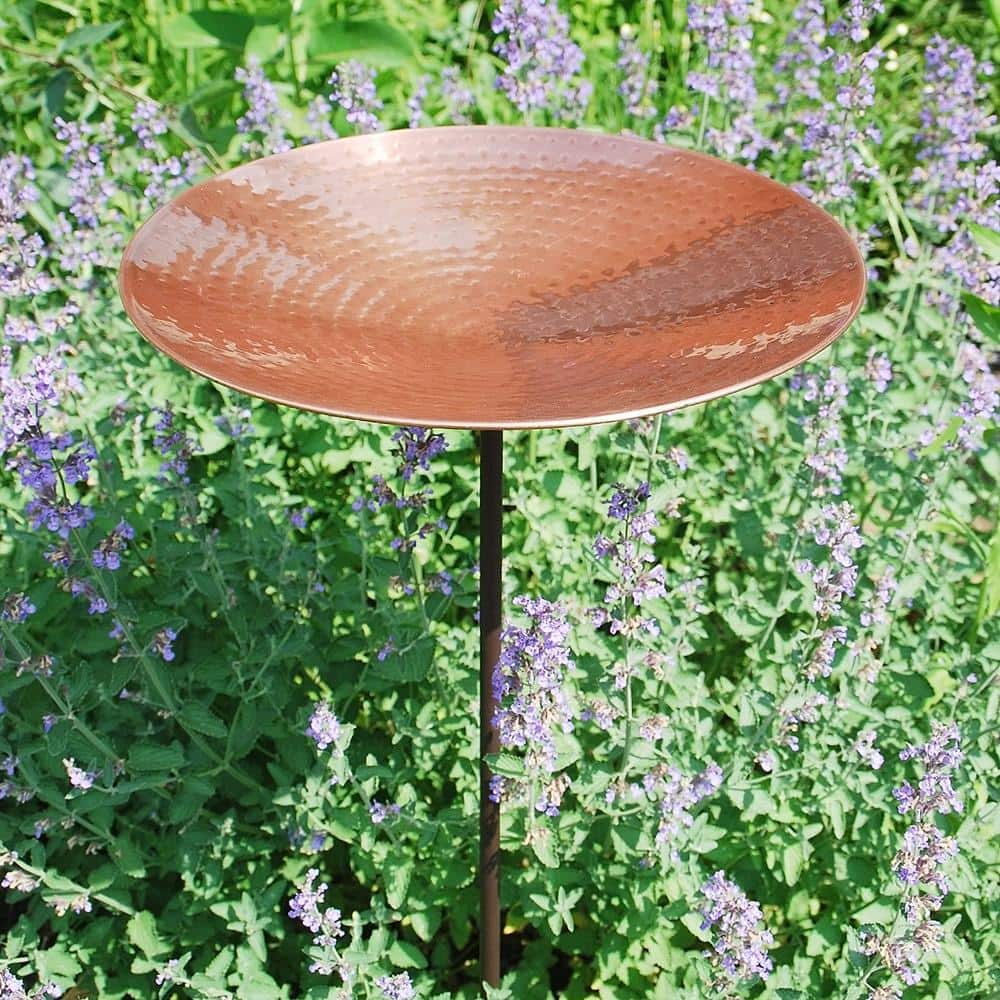 16" Polished Copper and Stainless Steel Birdbath with Stake