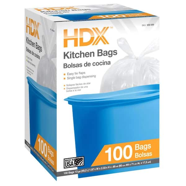 HDX 13 Gal. Kitchen Trash Bags with Flap Tie (100-Count)