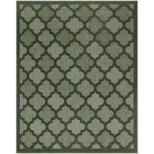 Easy Care Green 8 ft. x 10 ft. Trellis Contemporary Area Rug