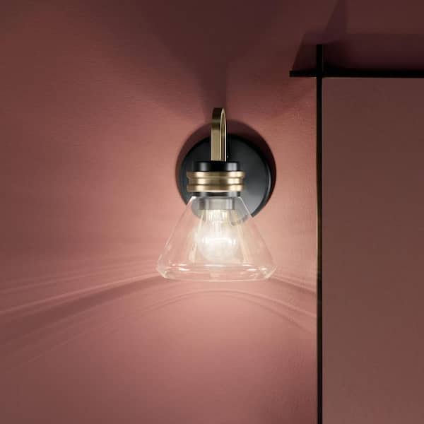 KICHLER Farum 9.5 in. 1-Light Wall Sconce with Clear Glass in Black