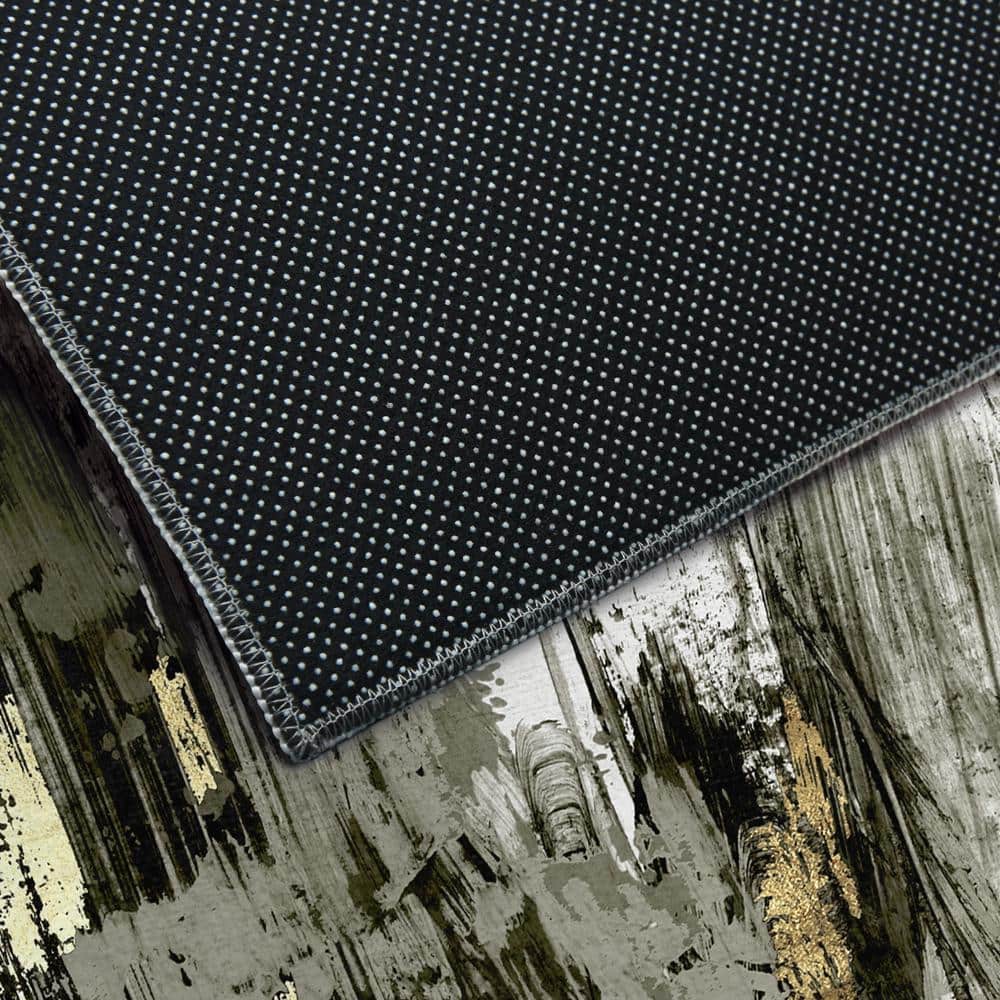 Gray and Gold Abstract Art Washable Polyester Area Rug 5' x 7'