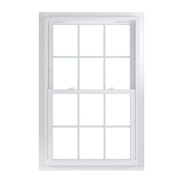 American Craftsman 33.75 in. x 52.75 in. 70 Series Low-E Argon Glass Double Hung White Vinyl Fin with J Window with Grids, Screen Incl