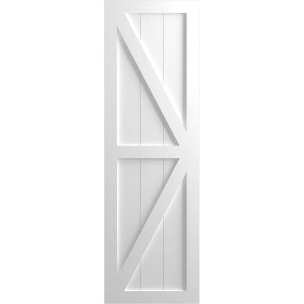 Ekena Millwork 12 in. x 34 in. True Fit PVC Two Equal Panel Farmhouse Fixed Mount with Z-Bar Board and Batten Shutters, White