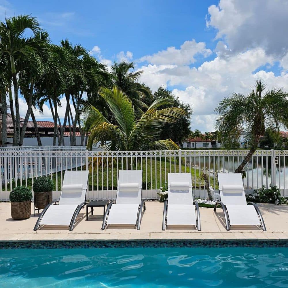 Patio Metal Outdoor Chaise Lounge Set Beach Pool Sunbathing Lawn Lounger Chair Side Table Included (Set of 4) price history on PriceWatchPro