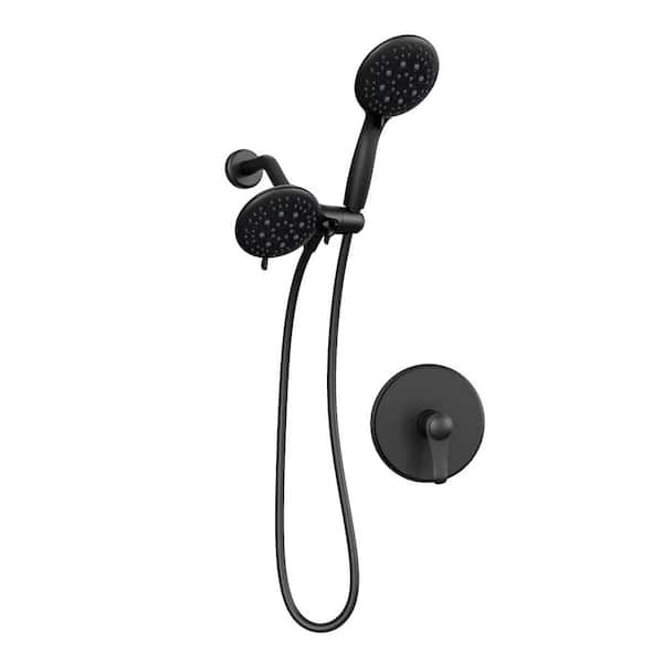 Single Handle 6-Spray Round Shower Faucet 1.8 GPM Wall Mount with Adjustable Flow Rate in. Matte Black (Valve Included)