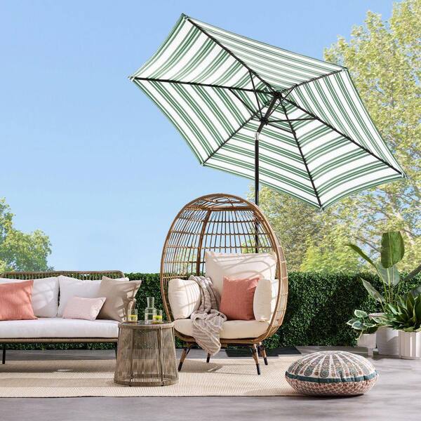 10 ft. Steel Market Tilt Patio Umbrella in Striped Green ZSKY7932