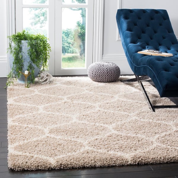 Hudson Shag Beige/Ivory 9 ft. x 12 ft. Geometric Trellis Area Rug