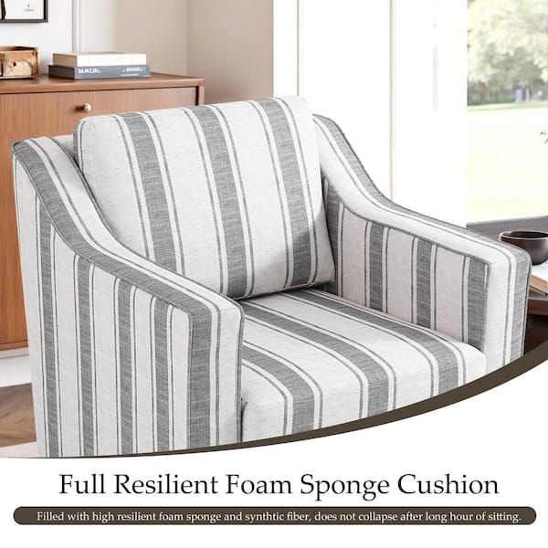 Uixe Modern Gray Stripe Line Upholstered Swivel Accent Barrel