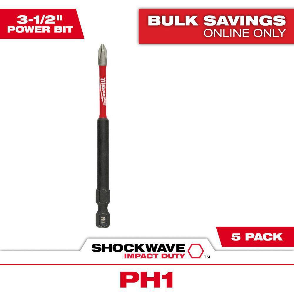 SHOCKWAVE Impact Duty 3-1/2 in. Phillips #1 Alloy Steel Screw Driver Bit (5-Pack) price history on PriceWatchPro
