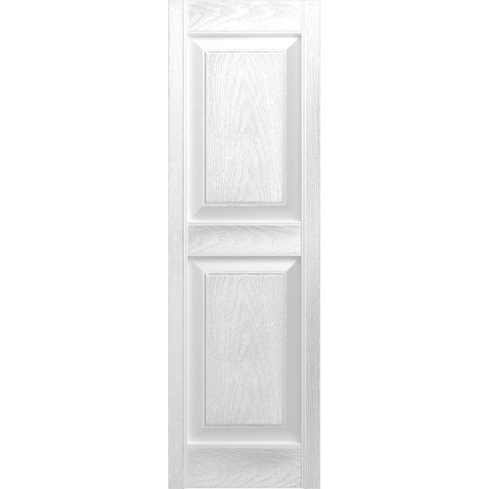12 in. x 63 in. Raised Panel Vinyl Exterior Shutters Pair in Bright White