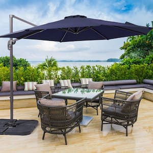 10 ft. Cantilever Patio Umbrella with Cross Base, Outdoor Offset Hanging 360-Degree in Navy Blue