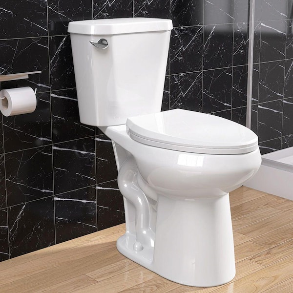 12 in. Rough-in 2-Piece Toilets 1.28 GPF Single Flush Elongated 21 in. ADA Toilet in White Soft Close Seat Included