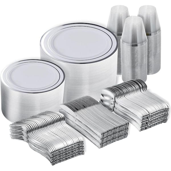 600-Piece Silver Disposable Plastic Kitchen Flatware Set(Service for 100)