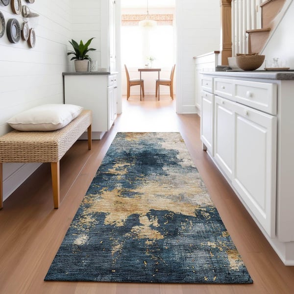 Mayfield Premium Machine Washable Abstract AMF1072 Blue 2 ft. 3 in. x 7 ft. 6 in. Runner Rug