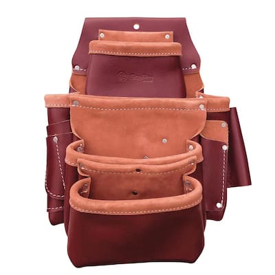 SiteGear 11 in. 4 Pocket Top Grain Leather Nail and Tool Pouch in Brown