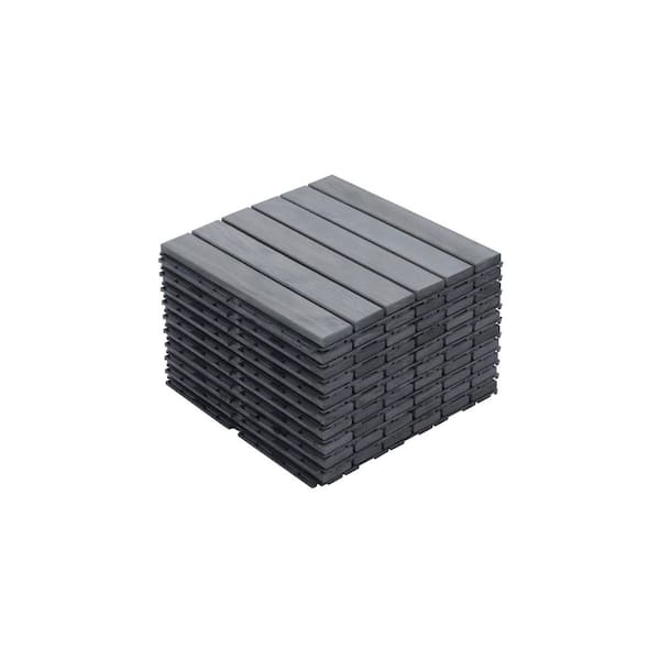 Otryad 10-Piece Light Gray Interlocking Deck Tiles, 12 in. Square Acacia Hardwood Striped Pattern Outdoor Flooring Tiles