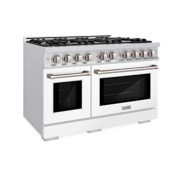 Select 48 in. 8-Burner Dual Fuel Range with Double Oven in Stainless Steel and Matte White Door