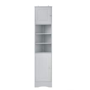 14 x 9 x 67 in. Grey Corner Cabinet Tall Bathroom Storage Cabinet with 2-Doors and Adjustable Shelves