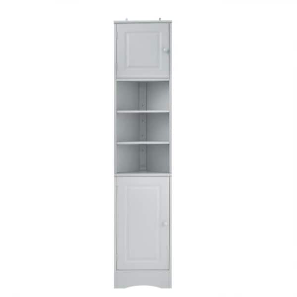 Sarlai 14 x 9 x 67 in. Grey Corner Cabinet Tall Bathroom Storage Cabinet with 2-Doors and Adjustable Shelves