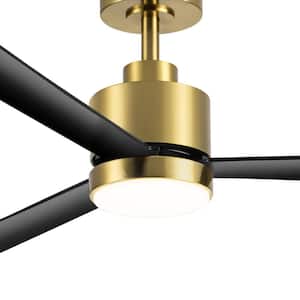 52 in. Indoor Gold Ceiling Fans with Adjustable White Integrated LED with 3-Black Blades and Remote Control