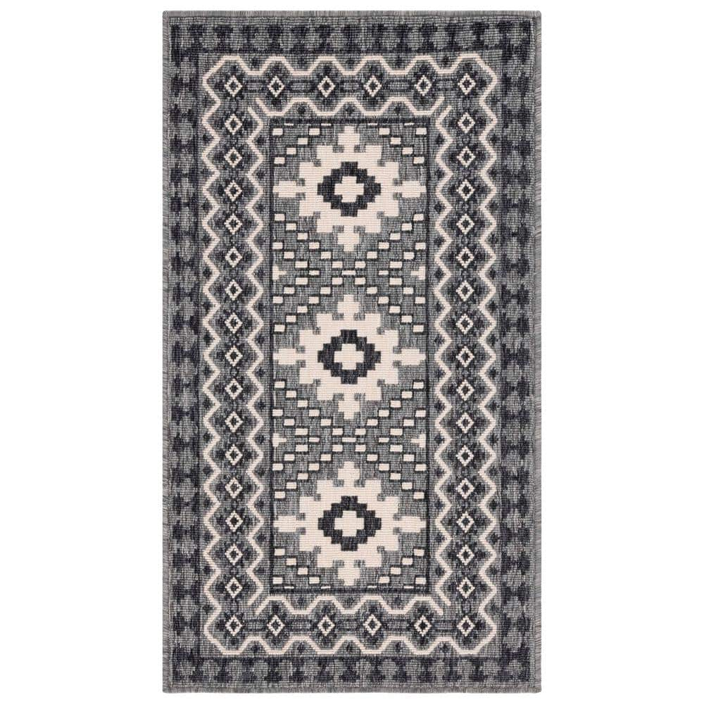 Safavieh Outdoor VER099-3435 Veranda Ivory / Charcoal Rug - 2' 3 x 18