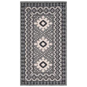 Veranda Ivory/Charcoal Doormat 2 ft. x 4 ft. Geometric Border Indoor/Outdoor Patio Area Rug