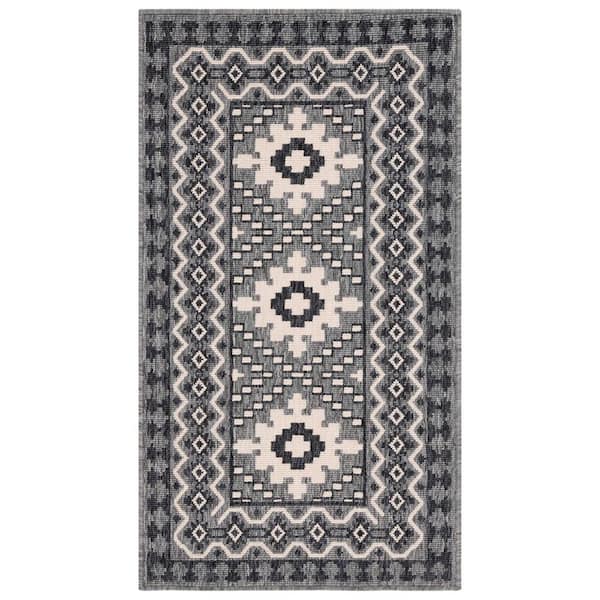 SAFAVIEH Veranda Ivory/Charcoal Doormat 2 ft. x 4 ft. Geometric Border Indoor/Outdoor Patio Area Rug