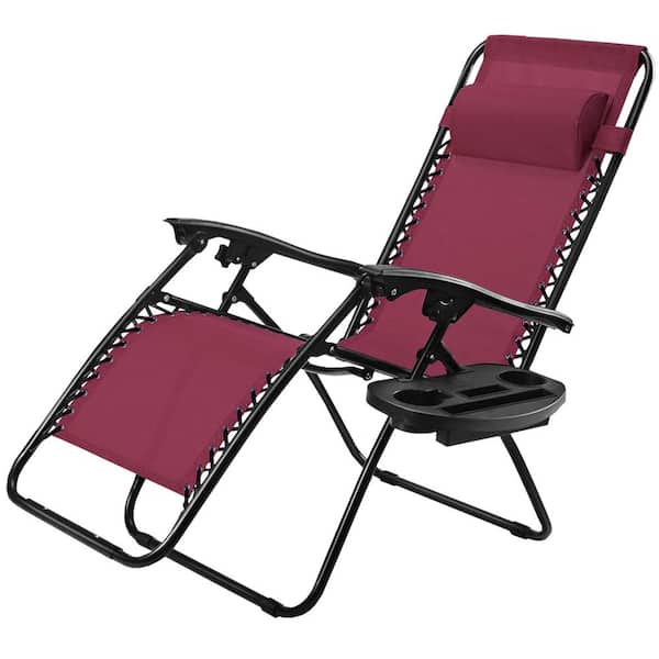 Gtnali Outdoor Folding Zero Gravity Reclining Lounge Chair In Dark Red, Set of 1