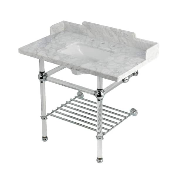 Kingston Brass Pemberton 36 in. Marble Console Sink with Acrylic Legs in Marble White Polished Chrome