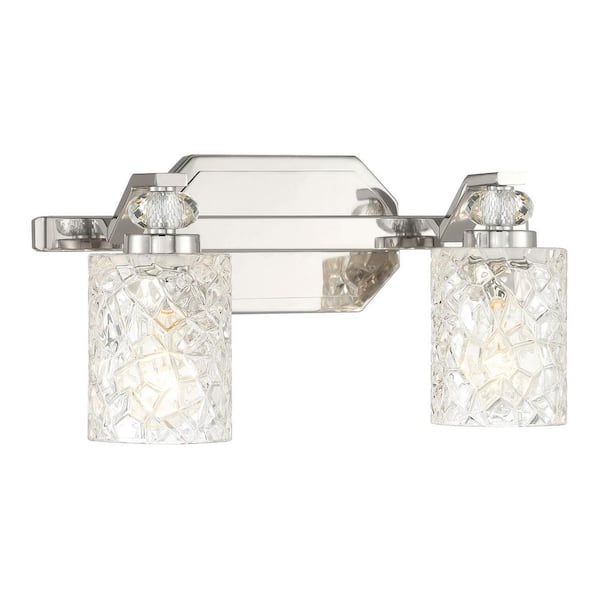 Crystal Kay 16 in. 2-Light Chrome Vanity Light with Clear Cracked Glass Shades