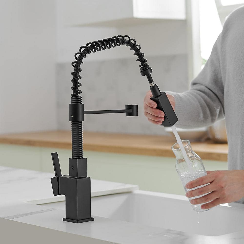 Matte Black Brass Single Handle Pull Down Kitchen Faucet