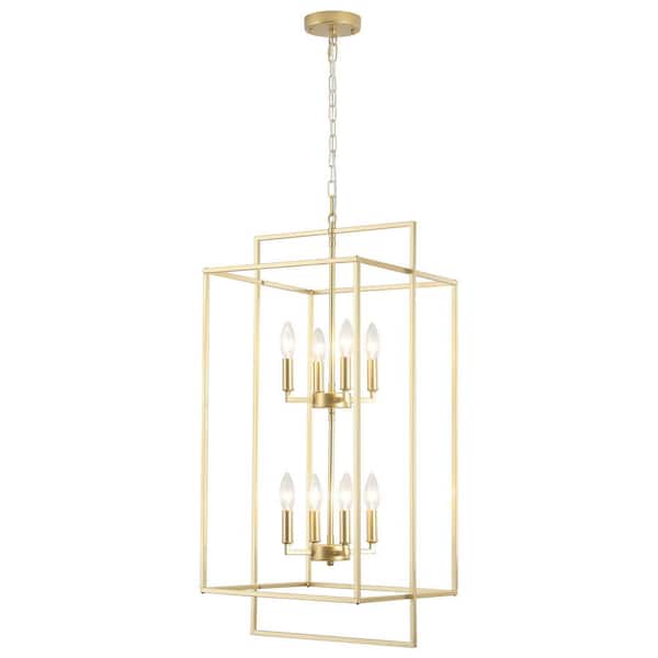 ZJVAIVE 8-Light Gold Candlestick Hanging Linear Chandelier Lighting Cage Ceiling Light for Kitchen Island