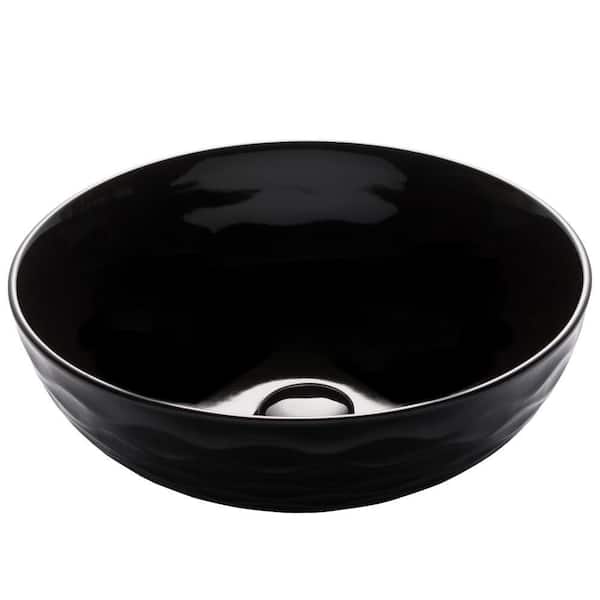 KRAUS Viva 16-1/2 in. Round Porcelain Ceramic Vessel Sink in Black