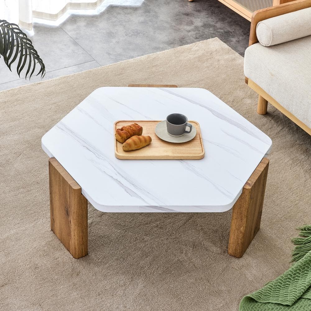 Magic Home 36 in. Modern Practical MDF Wood Coffee Table with White ...