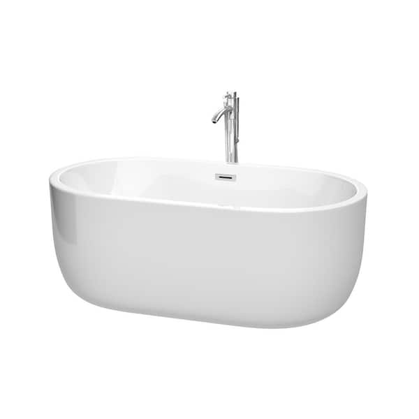Wyndham Collection Juliette 5 ft. Acrylic Flatbottom Non-Whirlpool Bathtub in White with Polished Chrome Trim and Faucet