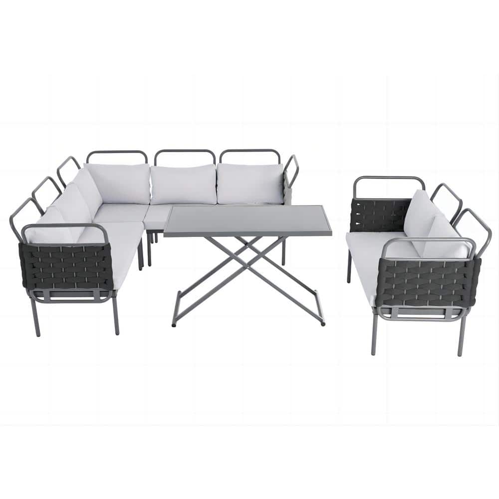 5-Piece Modern Patio Sectional Sofa Set Outdoor Woven Rope Furniture Set wi