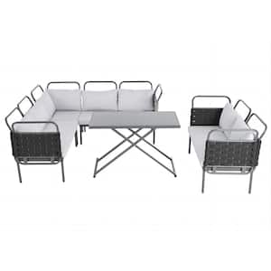 5-Piece Modern Patio Sectional Sofa Set Outdoor Woven Rope Furniture Set with Glass Table and Cushions, Gray