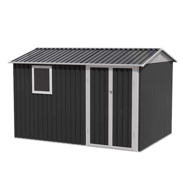 9.5 ft. W x 6.7 ft. D Grey Metal Garden Shed for Patio Backyard Tools House Storage Shed with One Window (63 sq. ft. )