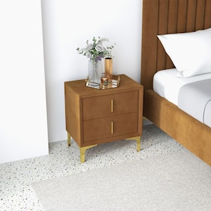 Angelou 2-Drawer Cocnac Velvet Upholstered Nightstand Bed Side Tables (22 in. x 22.7 in. x 14 in.)