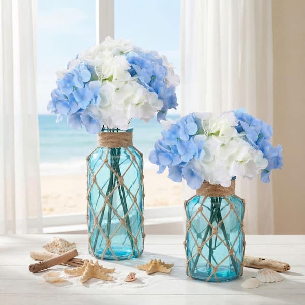 Coastal Glass Series 8.07 in. in Blue Glass Bottle Decorative Vase