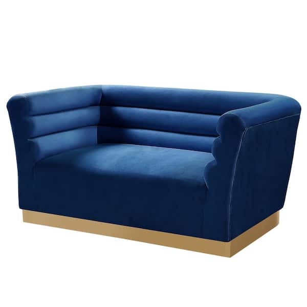 Best Master Furniture Livingston 68 in. Round Arm Velvet Straight Loveseat in Blue