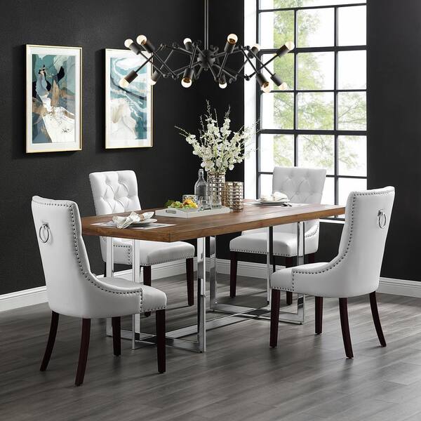 Inspired Home Autumn White Chrome Pu, Nailhead Dining Chairs Set Of 2