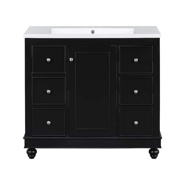 36.0 in. W x 18.0 in. D x 33.87 in. H Black Single Sink Freestanding Bath Vanity with White Resin Top